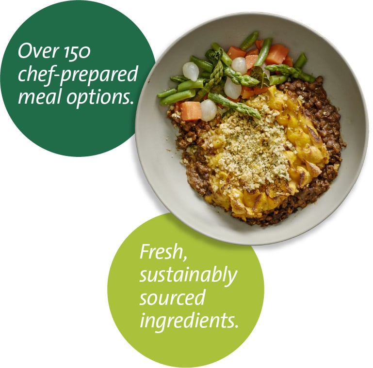 Over 150 chef prepared meal options Over 150 chef prepared meal options