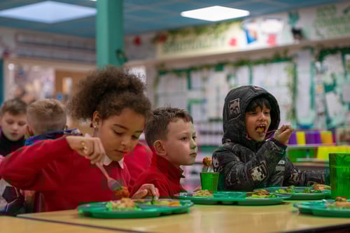 Pupils eating apetito food