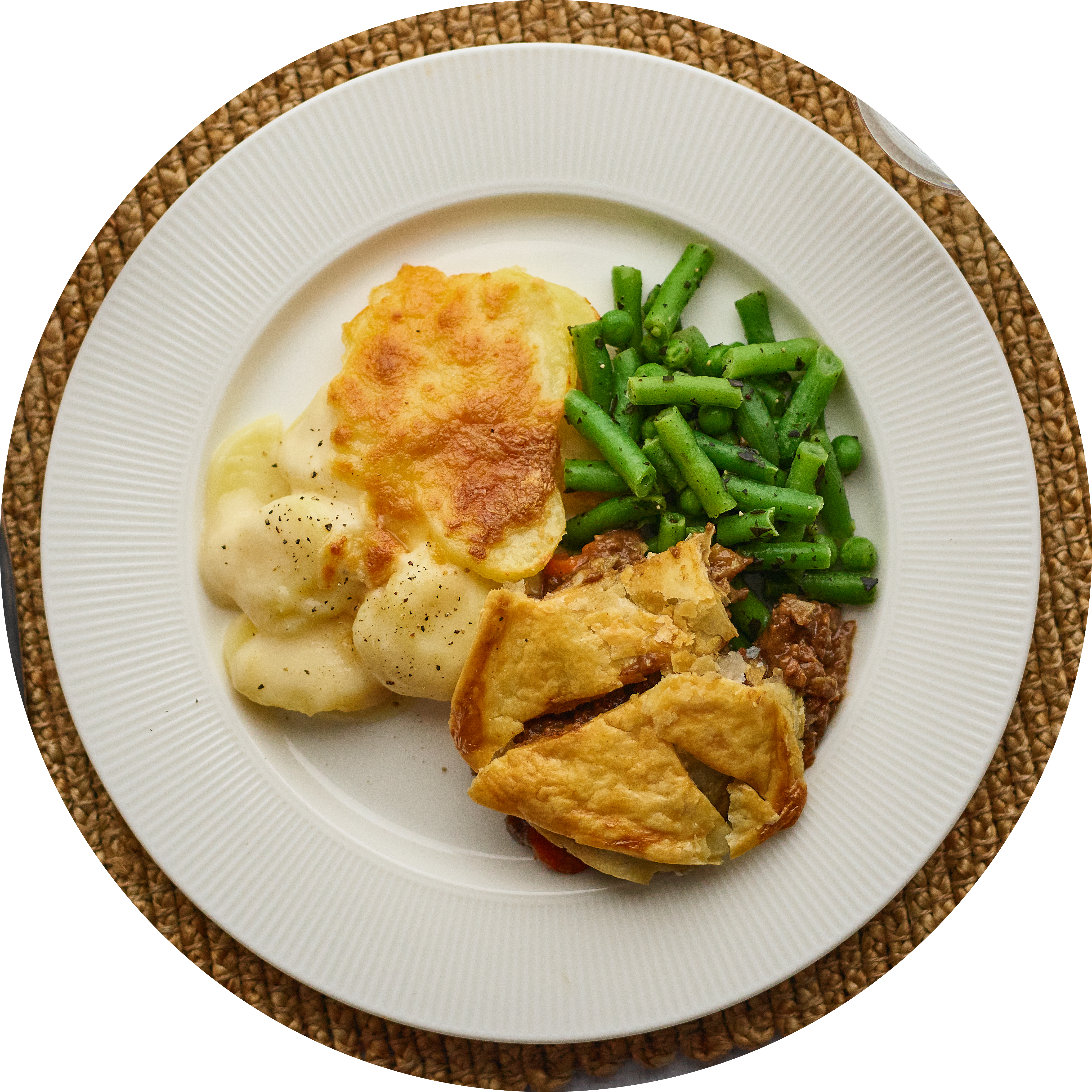 steak pie with flaky pastry top meal